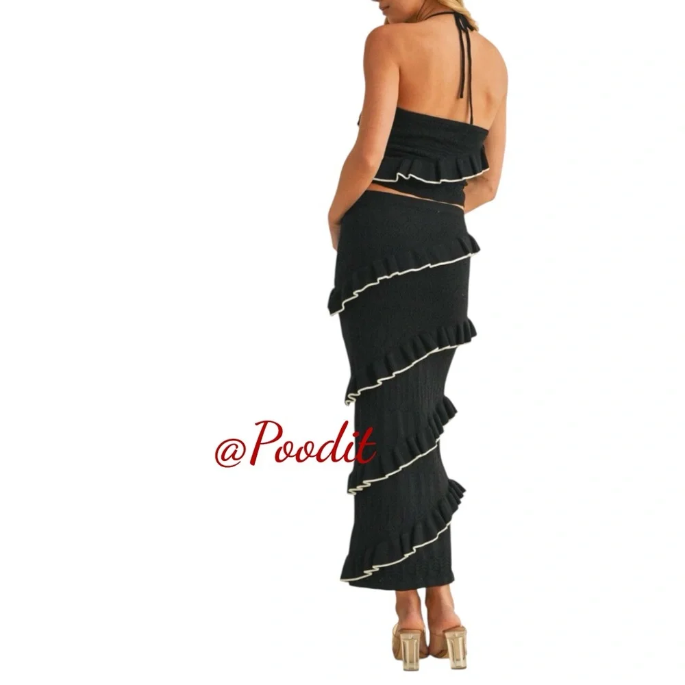 KLESIS Elegant Black and white two piece halter and skirt set sz SMALL - Picture 3 of 4
